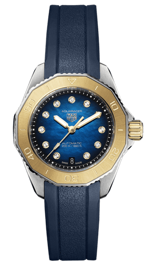 Buy Shop Tag Heuer Aquaracer Professional 200 Automatic Diamonds Blue Dial Blue Rubber Strap Watch for Women - WBP2450.FT6215 USA Online