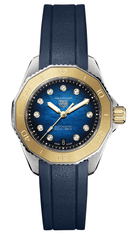 Buy Shop Tag Heuer Aquaracer Professional 200 Automatic Diamonds Blue Dial Blue Rubber Strap Watch for Women - WBP2450.FT6215 USA Online