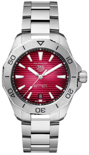 Buy Shop Tag Heuer Aquaracer Professional 200 Automatic Red Dial Silver Steel Strap Watch for Men - WBP2114.BA0627 USA Online