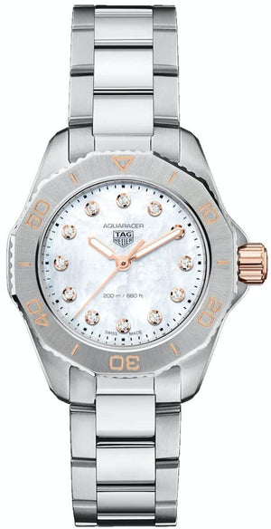Buy Shop Tag Heuer Aquaracer Professional 200 Quartz Diamonds White Dial Silver Steel Strap Watch for Women - WBP1450.BA0622 USA Online