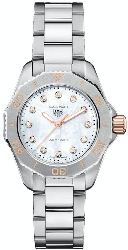 Buy Shop Tag Heuer Aquaracer Professional 200 Quartz Diamonds White Dial Silver Steel Strap Watch for Women - WBP1450.BA0622 USA Online