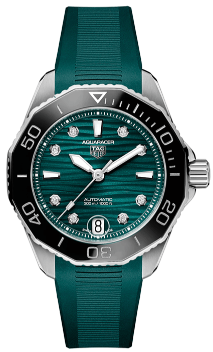 Buy Shop Tag Heuer Aquaracer Professional 300 Automatic Diamonds Green Dial Green Rubber Strap Watch for Women - WBP231G.FT6226 USA Online