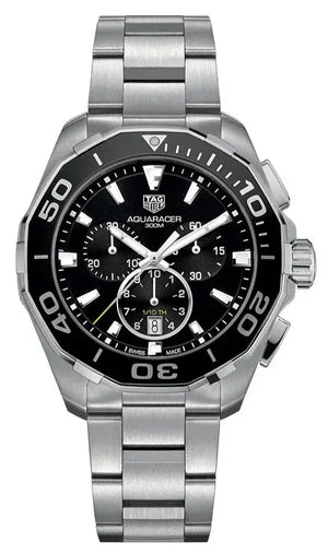 Buy Shop Tag Heuer Aquaracer Quartz Chronograph Black Dial Silver Steel Strap Watch for Men - CAY111A.BA0927 USA Online