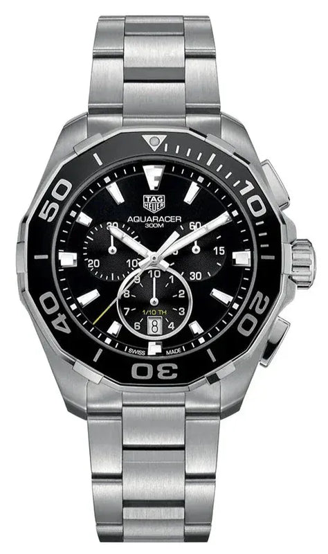 Buy Shop Tag Heuer Aquaracer Quartz Chronograph Black Dial Silver Steel Strap Watch for Men - CAY111A.BA0927 USA Online