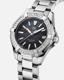 Buy Shop Tag Heuer Aquaracer Quartz Diamonds Black Dial Silver Steel Strap Watch for Women - WAY131P.BA0748 USA Online