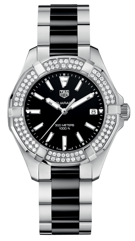 Buy Shop Tag Heuer Aquaracer Quartz Diamonds Black Dial Two Tone Steel Strap Watch for Men - WAY131E.BA0913 USA Online