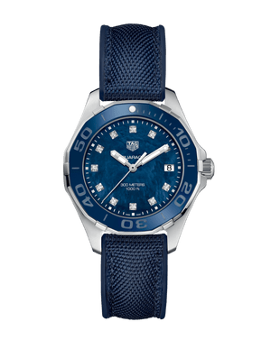 Buy Shop Tag Heuer Aquaracer Quartz Mother of Pearl Blue Dial Blue NATO Strap Watch for Women - WAY131L.FT6091 USA Online