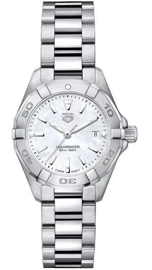 Buy Shop Tag Heuer Aquaracer Quartz Mother of Pearl White Dial Silver Steel Strap Watch for Women - WBD1411.BA0741 USA Online