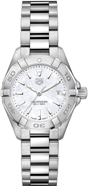 Buy Shop Tag Heuer Aquaracer Quartz Mother of Pearl White Dial Silver Steel Strap Watch for Women - WBD1411.BA0741 USA Online