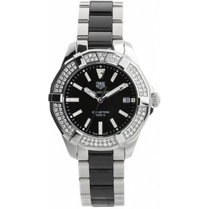 Buy Shop Tag Heuer Aquaracer Quartz Diamonds Black Dial Two Tone Steel Strap Watch for Men - WAY131E.BA0913 USA Online