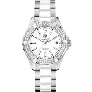 Buy Shop Tag Heuer Aquaracer Diamonds White Dial Two Tone Steel Strap Watch for Women - WAY131F.BA0914 USA Online