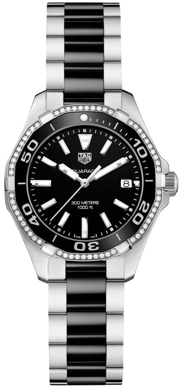 Buy Shop Tag Heuer Aquaracer Quartz Diamonds Black Dial Two Tone Steel Strap Watch for Women - WAY131G.BA0913 USA Online