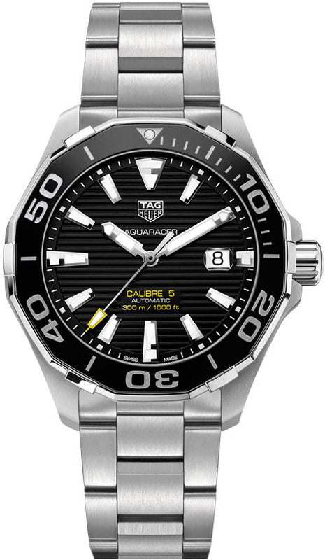 Buy Shop Tag Heuer Aquaracer Caliber 5 Black Dial Silver Steel Strap Watch for Men - WAY201A .BA0927 USA Online
