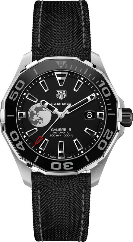 Buy Shop Tag Heuer Aquaracer Calibre 5 Moon Black Dial Black Nylon Strap Watch for Men - WAY201J.FC6370 USA Online