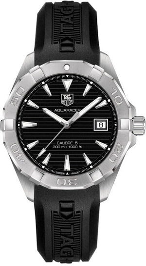 Tag Heuer Aquaracer Automatic Caliber 5 Black Dial Black Rubber Strap Watch for Men - WAY2110.FT8021