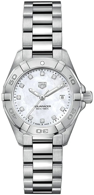 Tag Heuer Aquaracer Diamonds Mother of Pearl Dial Silver Steel Strap Watch for Women - WBD1414.BA0741