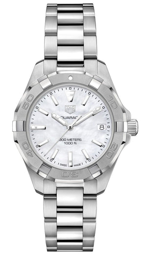 Buy Shop Tag Heuer Aquaracer White Mother of Pearl Dial Silver Steel Strap Watch for Women - WBD1311.BA0740 USA Online