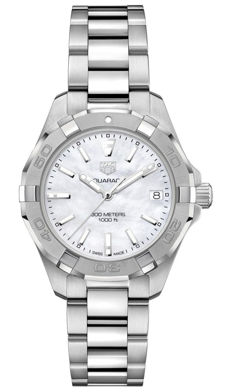 Buy Shop Tag Heuer Aquaracer White Mother of Pearl Dial Silver Steel Strap Watch for Women - WBD1311.BA0740 USA Online
