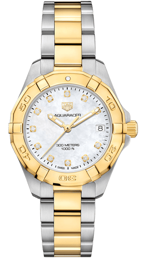Buy Shop Tag Heuer Aquaracer White Mother of Pearl Dial Two Tone Steel Strap Watch for Women - WBD1322.BB0320 USA Online