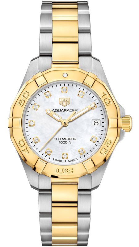 Buy Shop Tag Heuer Aquaracer White Mother of Pearl Dial Two Tone Steel Strap Watch for Women - WBD1322.BB0320 USA Online