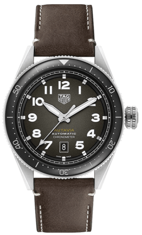 Buy Shop Tag Heuer Autavia Automatic Grey Dial Brown Leather Strap Watch for Men - WBE5114.FC8266 USA Online