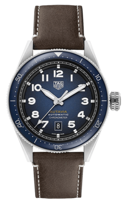 Buy Shop Tag Heuer Autavia Calibre 5 Automatic Blue Dial Brown Leather Strap Watch for Men - WBE5116.FC8266 USA Online