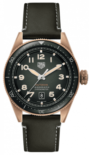 Buy Shop Tag Heuer Autavia Calibre 5 Automatic Olive Green Dial Green Leather Strap Watch for Men - WBE5190.FC8268 USA Online