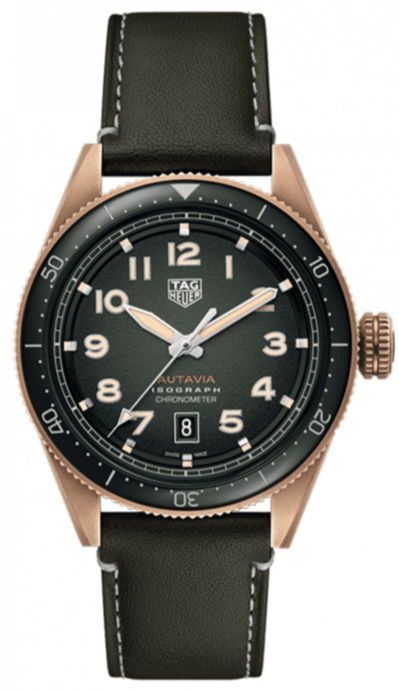 Buy Shop Tag Heuer Autavia Calibre 5 Automatic Olive Green Dial Green Leather Strap Watch for Men - WBE5190.FC8268 USA Online
