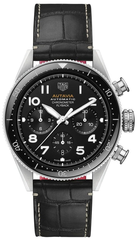 Buy Shop Tag Heuer Autavia Chronometer Flyback Automatic Chronograph Black Dial Black Leather Strap Watch for Men - CBE511A.FC8279 USA Online