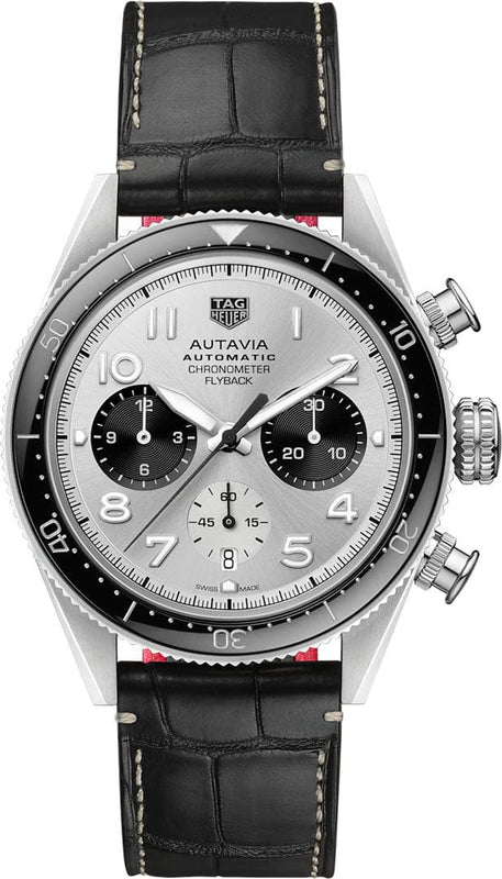Buy Shop Tag Heuer Autavia Chronometer Flyback Chronograph Silver Dial Black Leather Strap Watch for Men - CBE511B.FC8279 USA Online