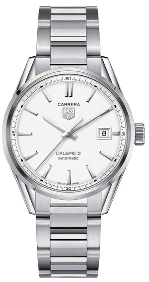 Buy Shop Tag Heuer Carrera Automatic Caliber 5 White Dial Silver Steel Strap Watch for Men - WAR211B.BA0782 USA Online