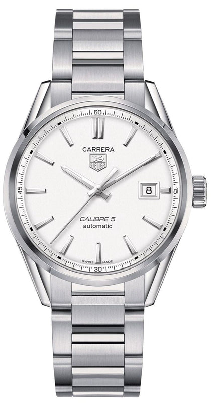 Buy Shop Tag Heuer Carrera Automatic Caliber 5 White Dial Silver Steel Strap Watch for Men - WAR211B.BA0782 USA Online