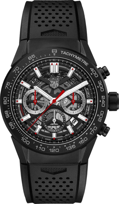 Buy Shop Tag Heuer Carrera Automatic Chronograph Black Dial Black Rubber Strap Watch for Men - CBG2A90.FT6173 USA Online