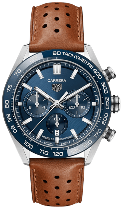 Buy Shop Tag Heuer Carrera Automatic Chronograph Blue Dial Brown Leather Strap Watch for Men - CBN2A1A.FC6537 USA Online