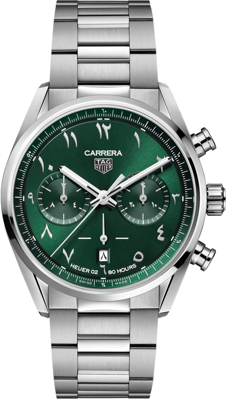 Buy Shop Tag Heuer Carrera Automatic Chronograph Limited Edition Green Dial Silver Steel Strap Watch for Men - CBN2014.EB0240 USA Online