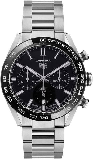 Buy Shop Tag Heuer Carrera Automatic Chronograph Black Dial Silver Steel Strap Watch for Men - CBN2A1B.BA0643 USA Online