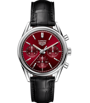 Buy Shop Tag Heuer Carrera Automatic Chronograph Red Dial Black Leather Strap Watch for Men - CBK221G.FC6479 USA Online