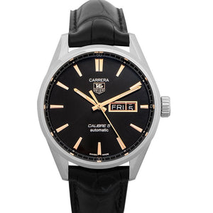Buy Shop Tag Heuer Carrera Calibre 5 Automatic Black Dial Black Leather Strap Watch for Men - WAR201C.FC6266 USA Online