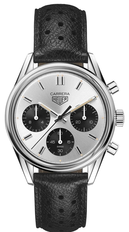 Buy Shop Tag Heuer Carrera Chronograph 60th Anniversary Silver Dial Black Leather Strap Watch for Men - CBK221H.FC8317 USA Online