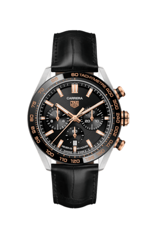 Buy Shop Tag Heuer Carrera Chronograph Black Dial Black Leather Strap Watch for Men - CBN2A5A.FC6481 USA Online