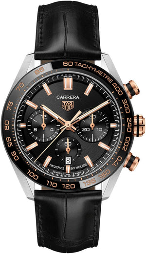 Buy Shop Tag Heuer Carrera Chronograph Black Dial Black Leather Strap Watch for Men - CBN2A5A.FC6481 USA Online