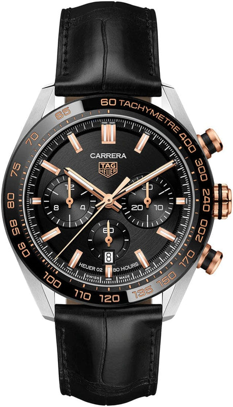 Buy Shop Tag Heuer Carrera Chronograph Black Dial Black Leather Strap Watch for Men - CBN2A5A.FC6481 USA Online