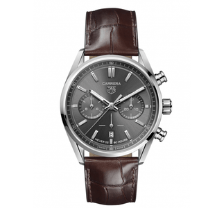 Buy Shop Tag Heuer Carrera Chronograph Grey Dial Brown Leather Strap Watch for Men - CBN2012.FC6483 USA Online