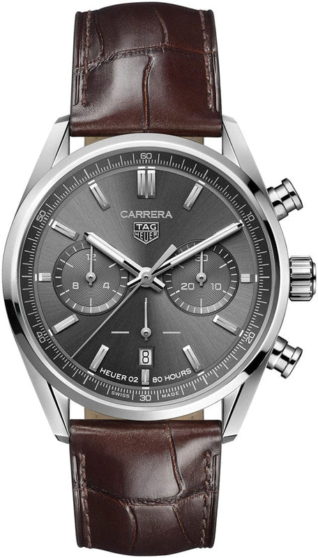 Buy Shop Tag Heuer Carrera Chronograph Grey Dial Brown Leather Strap Watch for Men - CBN2012.FC6483 USA Online