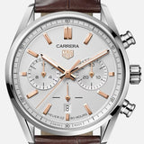 Buy Shop Tag Heuer Carrera Chronograph White Dial Brown Leather Strap Watch for Men - CBN2013.FC6483 USA Online