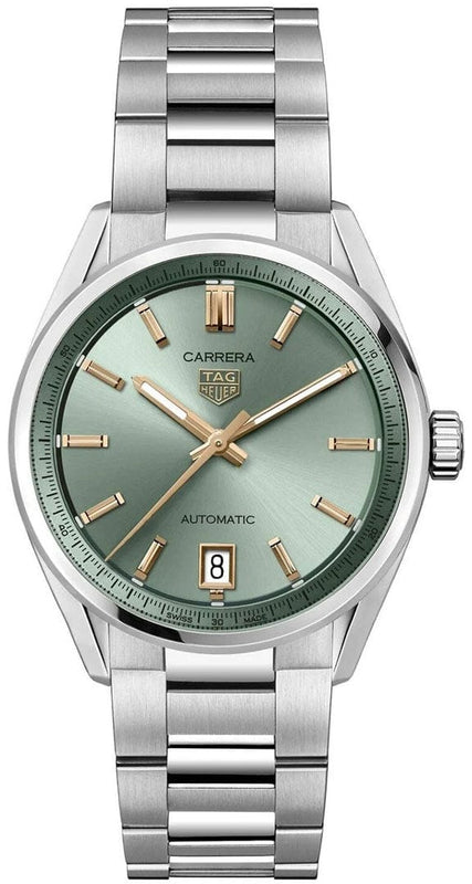 Buy Shop Tag Heuer Carrera Date Automatic 18K Green Dial Silver Steel Strap Watch for Women - WBN2312.BA0001 USA Online