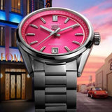 Buy Shop Tag Heuer Carrera Date Automatic 18K Pink Dial Silver Steel Strap Watch for Women - WBN2313.BA0001 USA Online