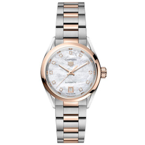 Buy Shop Tag Heuer Carrera Date Automatic Mother of Pearl Dial Two Tone Steel Strap Watch for Women - WBN2450.BD0569 USA Online