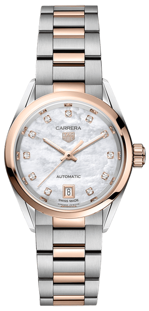 Buy Shop Tag Heuer Carrera Date Automatic Mother of Pearl Dial Two Tone Steel Strap Watch for Women - WBN2450.BD0569 USA Online