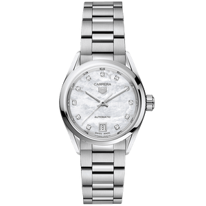 Buy Shop Tag Heuer Carrera Diamonds Mother of Pearl Dial Silver Steel Strap Watch for Women - WBN2412.BA0621 USA Online